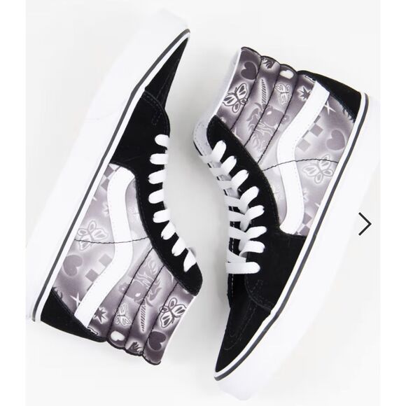 Vans Sk8 Hi Better Together Black and White Sneakers with Graffiti Graphics W 7 - Picture 2 of 8